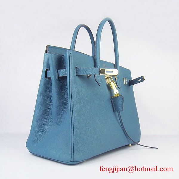 Hermes Birkin 35cm Tendon Veins Leather Bag Blue Gold Hardware